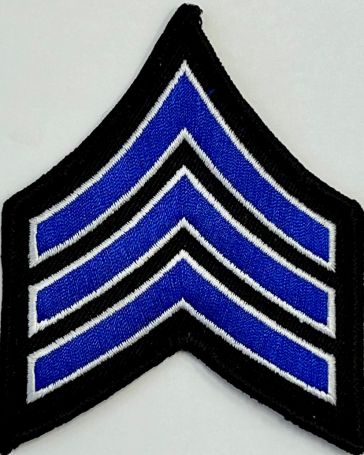 SERGEANT (SGT) CHEVRON - ROYAL BLUE TRIMMED BY MEDIUM GOLD on BLACK - SOLD in PAIRS.